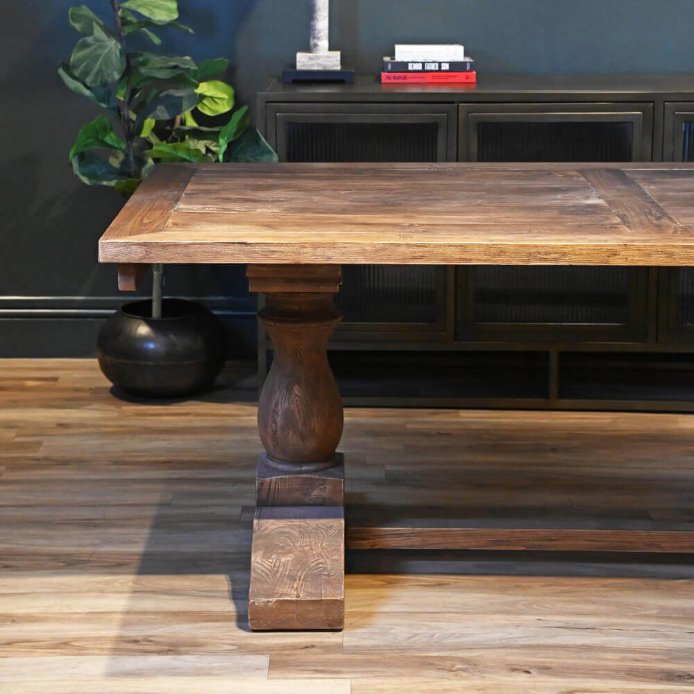 Reclaimed trestle dining deals table